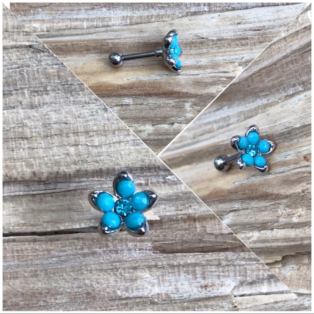 Turquoise Opalite Flower Cartilage/‎ Tragus Barbell